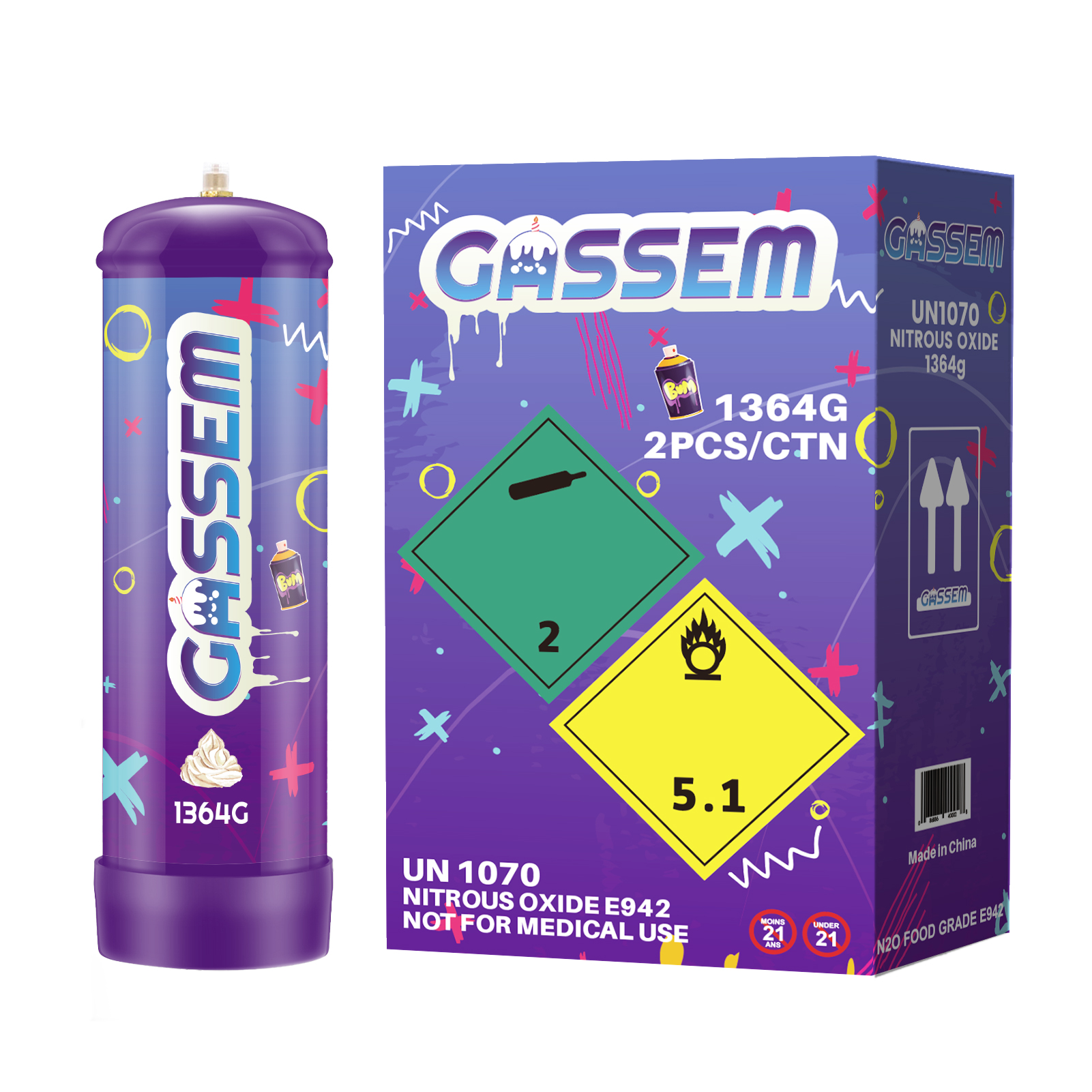 GASSEM 1364g Cream Charger Cylinder - Image 2